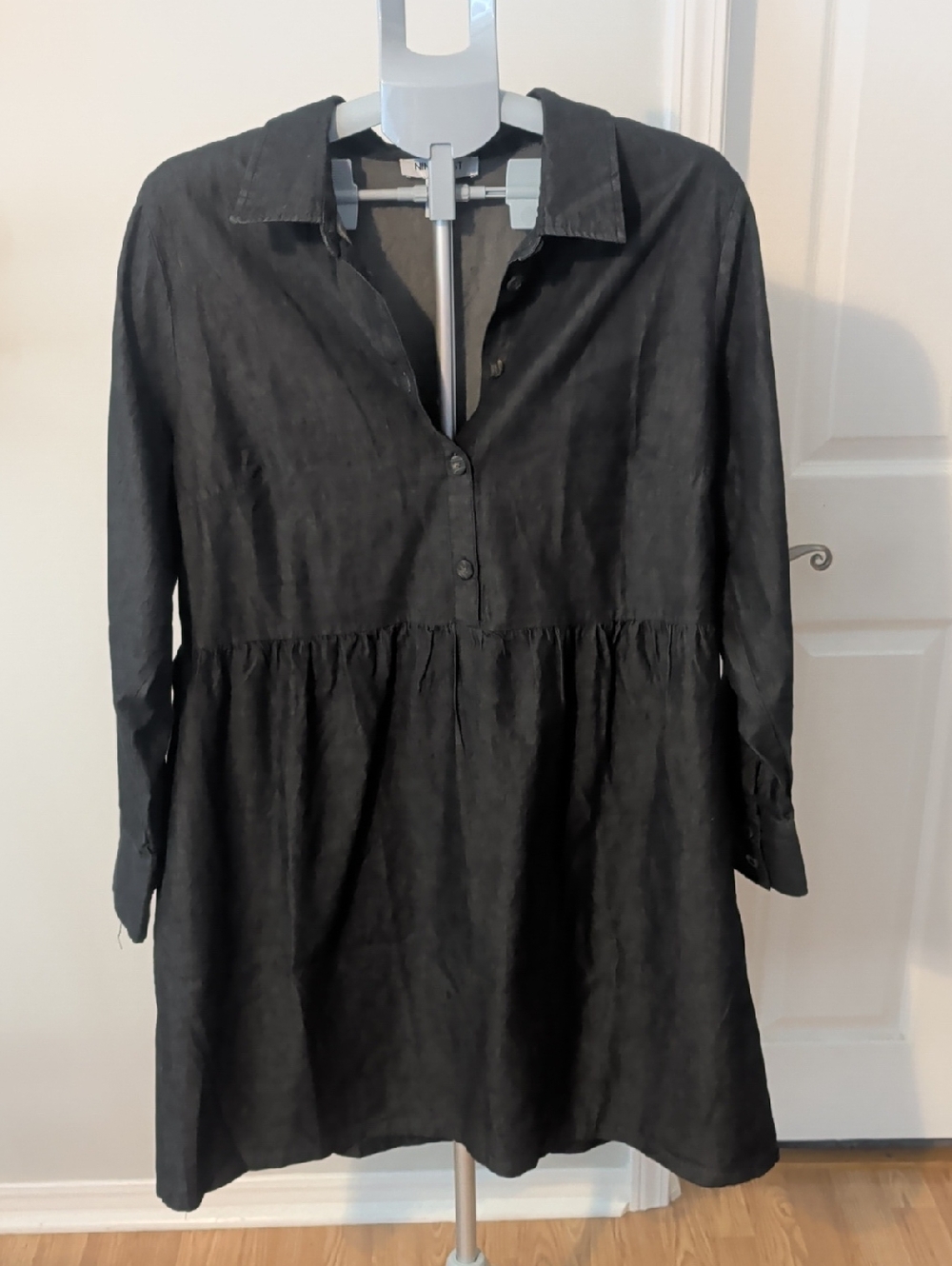 Nine West Black Long-Sleeve Shirt Dress